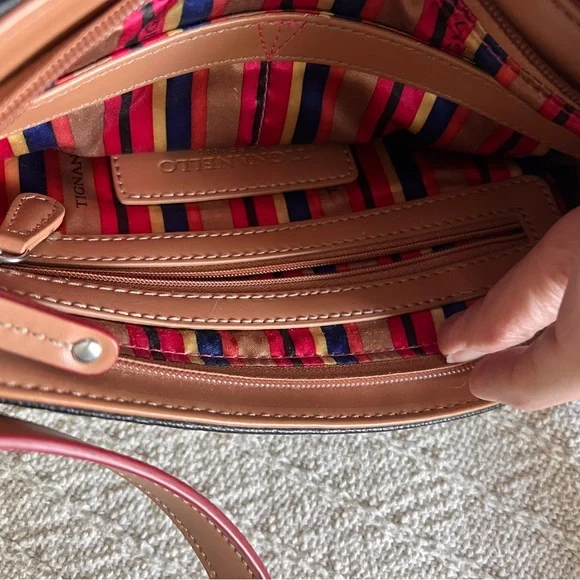 Tignanello Black and Tan Pebbled Leather Crossbody - Picture 2 of 5